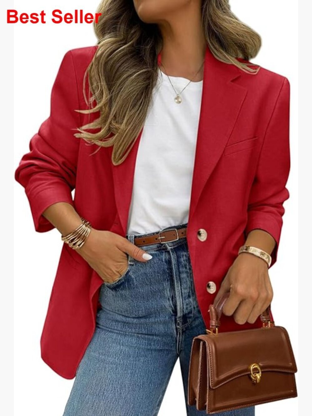 Long Sleeve Lapel Open Front Blazer with Pockets, Polyester Elastane